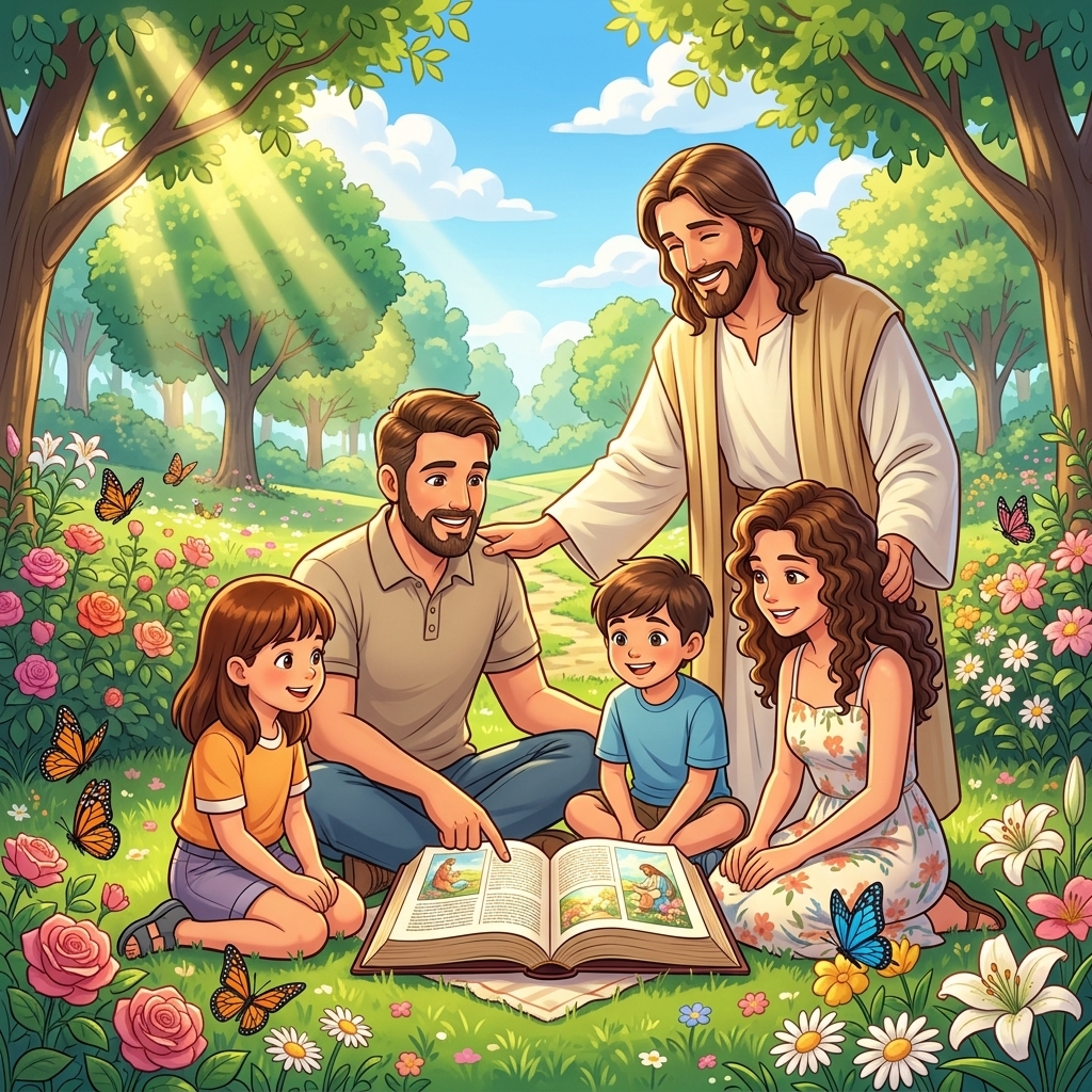Familia cristiana leyendo la Biblia juntos